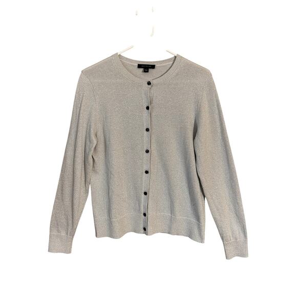 Ann Taylor Sweaters - ANN TAYLOR Women’s Silver Metallic Sparkly Shimmery Crewneck Cardigan Size Large